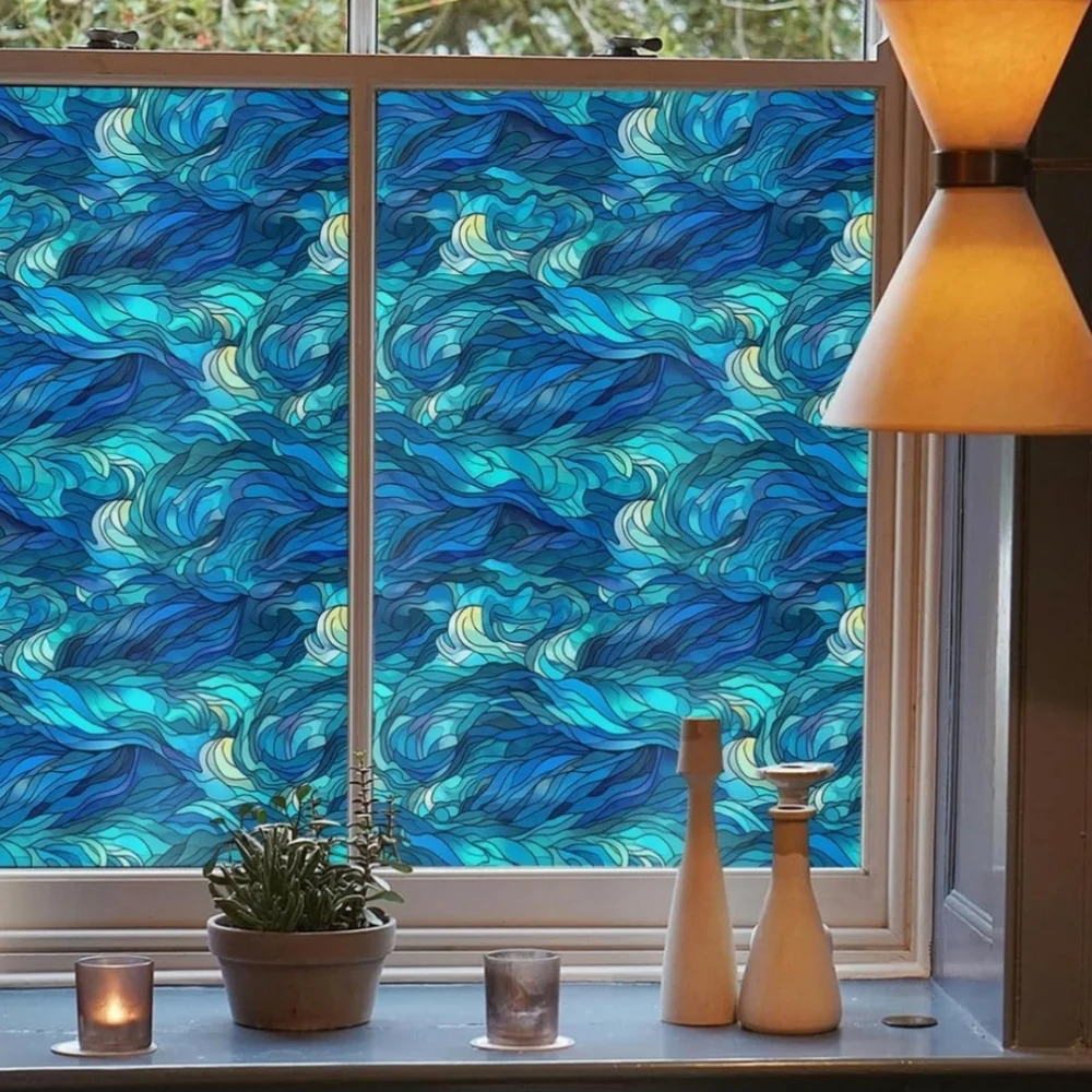 NIP 3 Rolls 16“x118 Abstract Blue Seawave Ocean Double Side Window Clings!